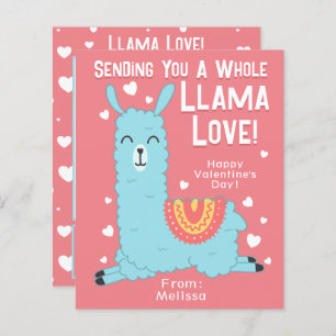 A Whole Llama Love Classroom Valentine's Day Card