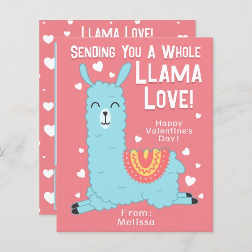 A Whole Llama Love Classroom Valentines Day Card