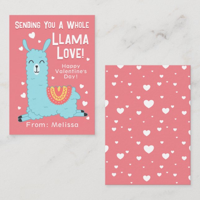 A Whole Llama Love Classroom Valentine's Day Note  (Front/Back)