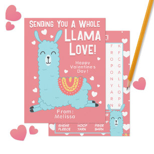 A Whole Llama Love Classroom Valentine's Day Note Card