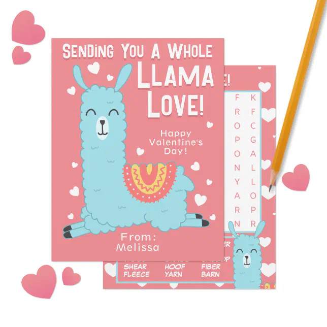 A Whole Llama Love Classroom Valentine's Day Note Card | Zazzle