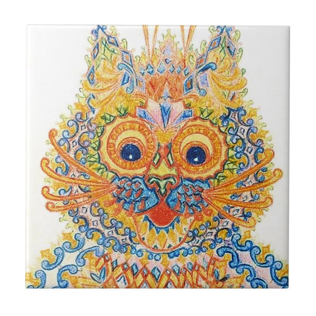 A Wide Eyed Cat, Louis Wain Ceramic Tile (Front)