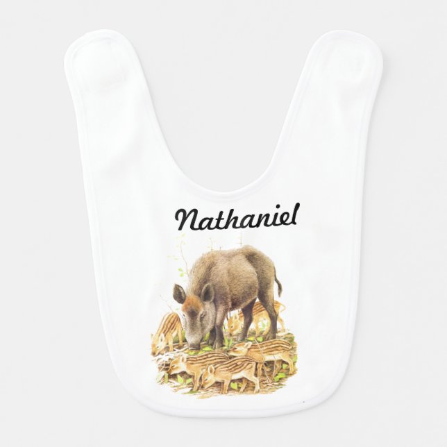 A Wild Boar and Babies Baby Bib (Front)