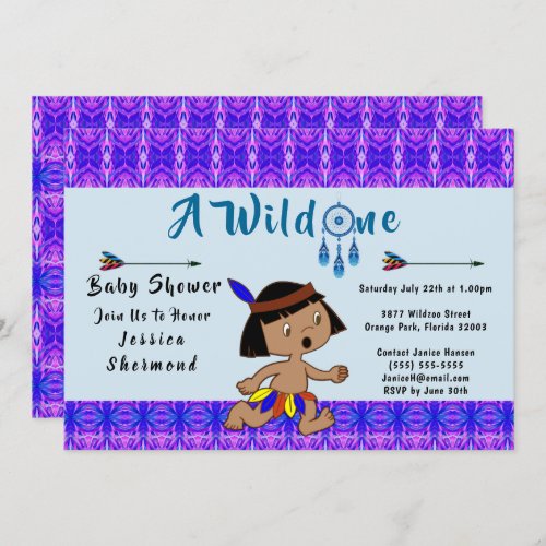 A Wild One Baby Shower Tribal Arrows Abstract Blue Invitation