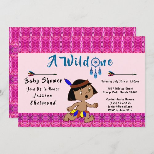 A Wild One Baby Shower Tribal Arrows Abstract Pink Invitation