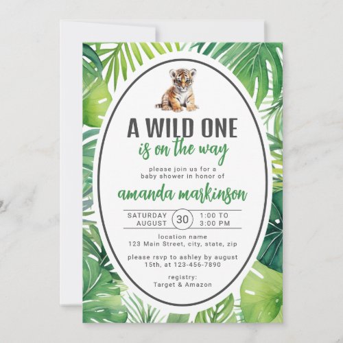 A Wild One Baby Tiger Safari Baby Shower Invitation