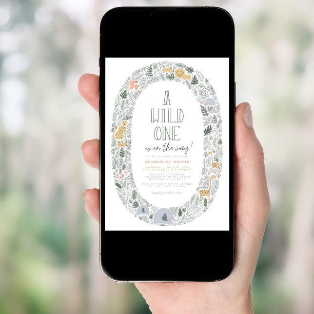 A Wild One Cute Jungle Safari Baby Boy Baby Shower Invitation (Front Digital)