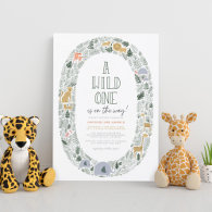 A Wild One Cute Jungle Safari Baby Boy Baby Shower Invitation