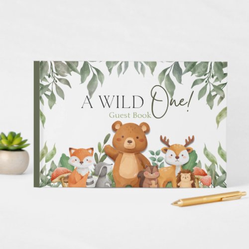 A wild ONE Greenery Woodland Animals Baby Shower Guest Book
