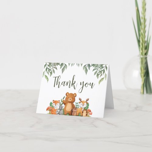 A wild ONE Greenery Woodland Animals  Thank You Card