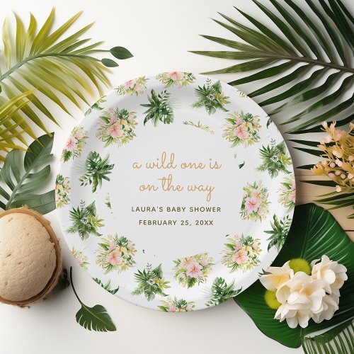 A Wild One Is On The Way Jungle Leaves Baby Shower Paper Plates