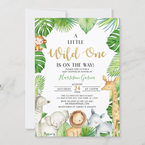 A Wild One Jungle Animals Boy Baby Shower Invitation