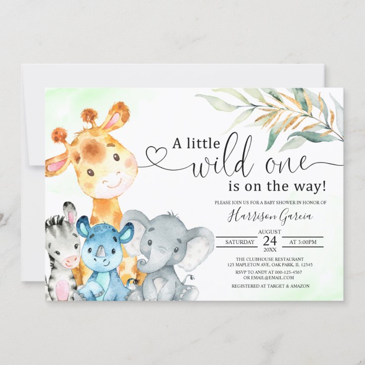 A Wild One Jungle Animals Safari Baby Shower Invitation | Zazzle