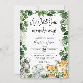 A Wild One Jungle Safari Animals Baby Shower Invitation