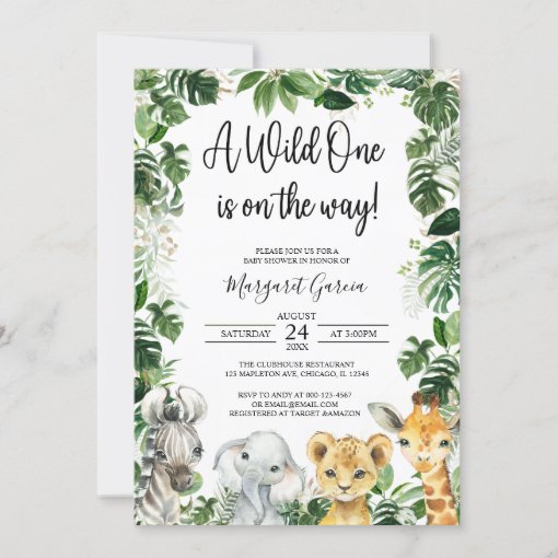 A Wild One Jungle Safari Animals Baby Shower Invitation | Zazzle