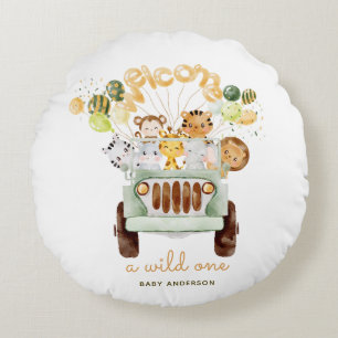 A Wild One Safari Car Baby Shower Round Pillow