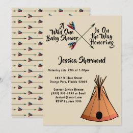 A Wild One Tribal Arrows & Teepee Tent Baby Shower Invitation