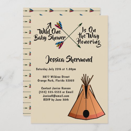 A Wild One Tribal Arrows  Teepee Tent Baby Shower Invitation