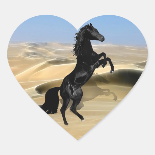A wild rearing black stallion heart sticker (Front)