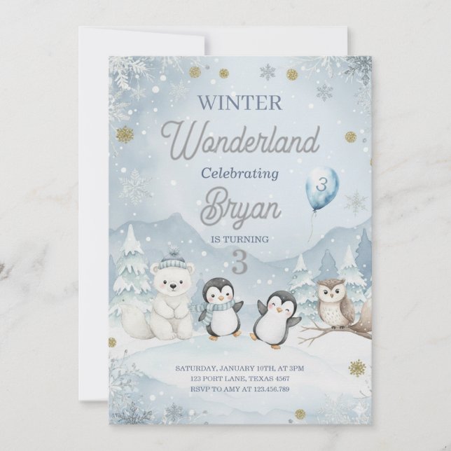 A Wild Winter Wonderland Birthday Invitation (Front)