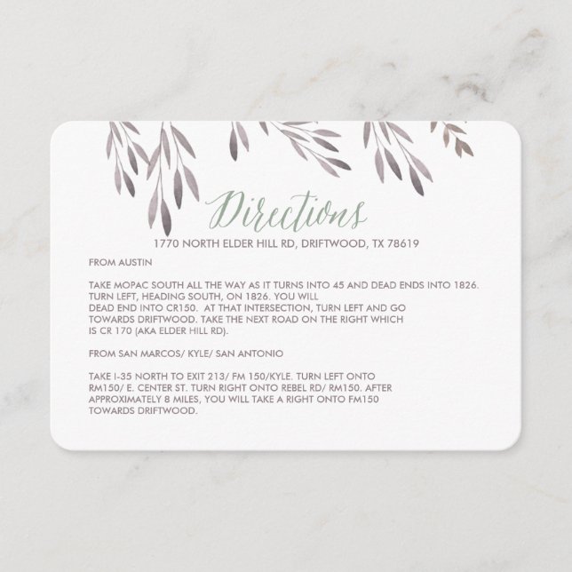 A Wildflower Wedding Directions Enclosure Card (Front)