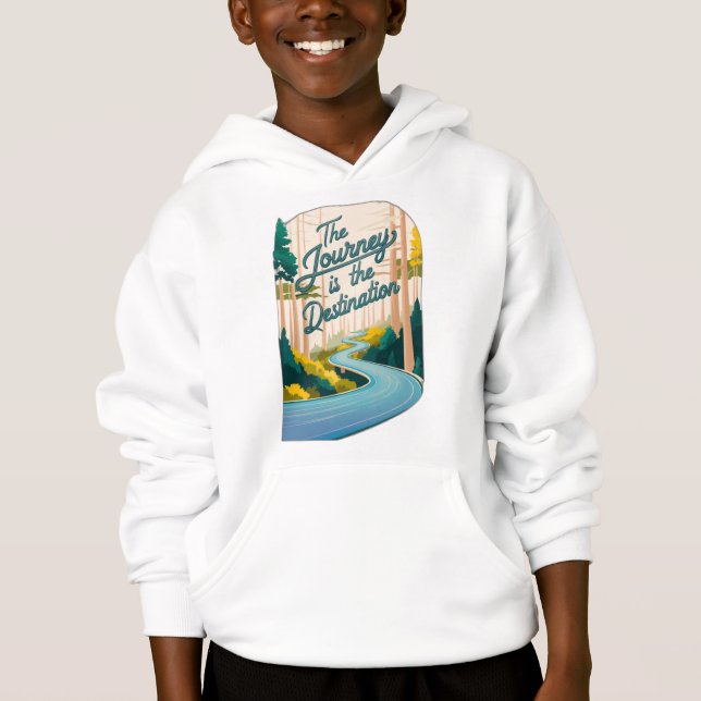 A winding road cutting through a forest hoodie (Front)