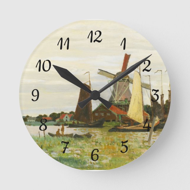 A Windmill at Zaandam Claude Monet     Round Clock (Front)