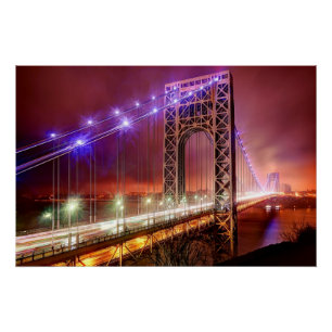 A windy and rainy evening view from Fort Lee Poster