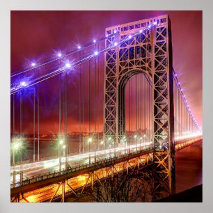 A windy and rainy evening view from Fort Lee Poster