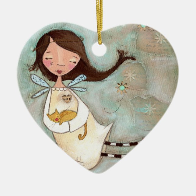 A Wing and A Purr Ceramic Ornament (Front)