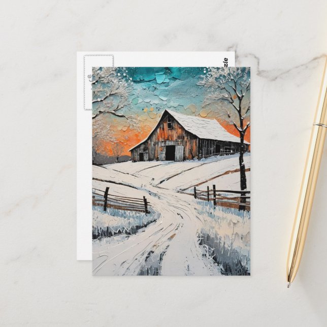 A winter barn postcard (Front/Back In Situ)