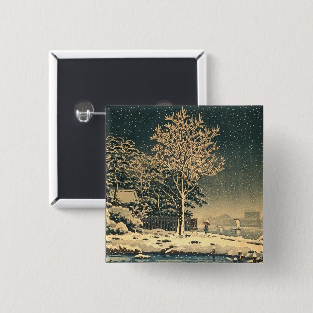 A Winter Day on Sumida River in Japan Button (Front & Back)