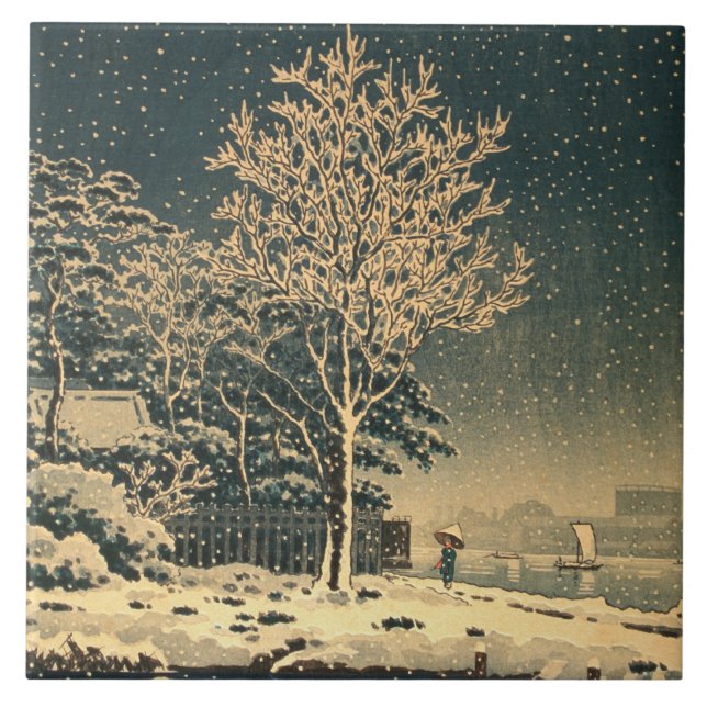 A Winter Day on Sumida River in Japan Ceramic Tile (Front)