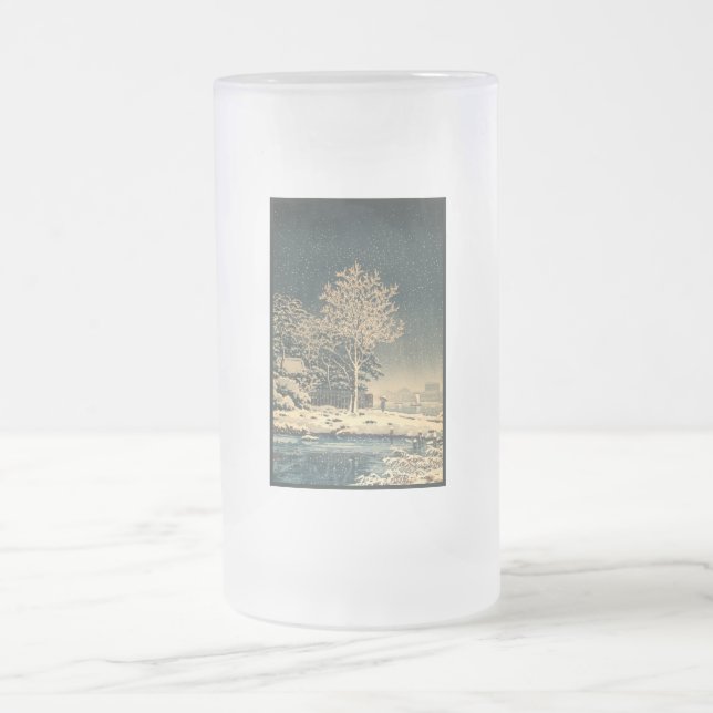 A Winter Day on Sumida River in Japan Frosted Glass Beer Mug (Center)