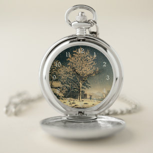 A Winter Day on Sumida River in Japan Pocket Watch