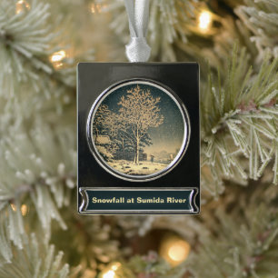 A Winter Day on Sumida River in Japan Silver Plated Banner Ornament