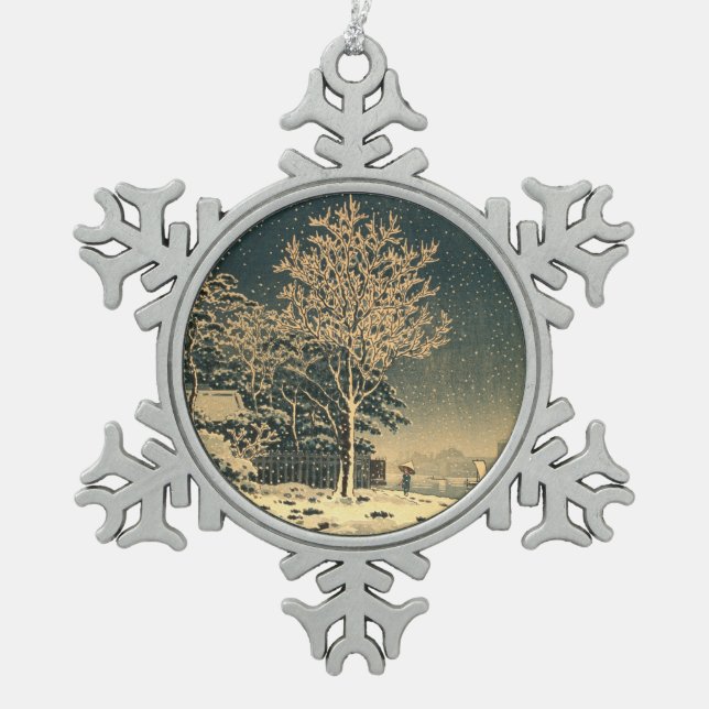A Winter Day on Sumida River in Japan Snowflake Pewter Christmas Ornament (Front)