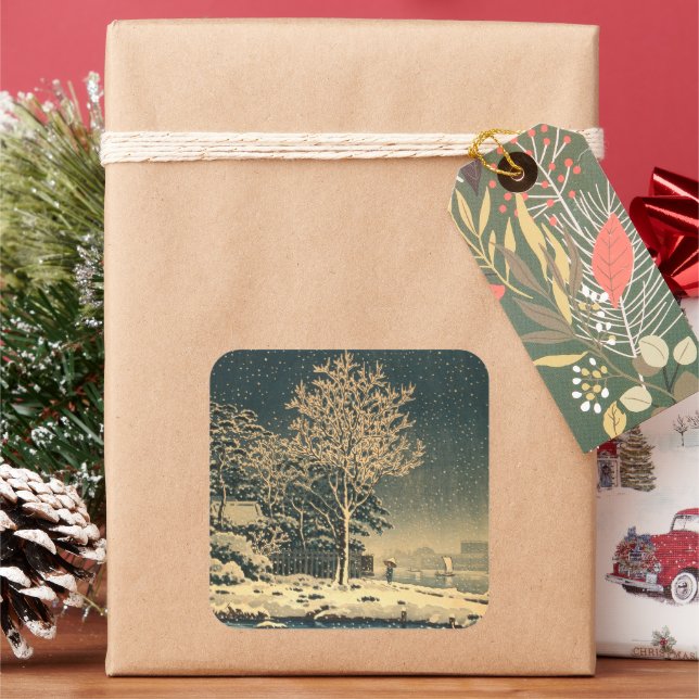 A Winter Day on Sumida River in Japan Square Sticker (Holiday)