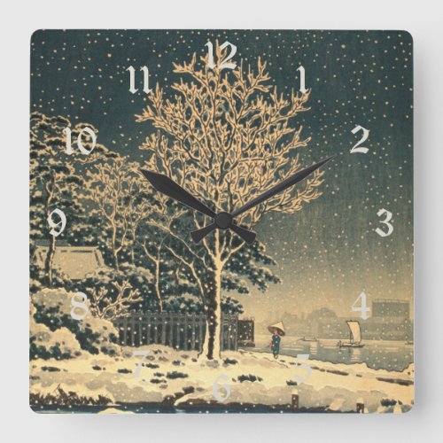 A Winter Day on Sumida River in Japan Square Wall Clock