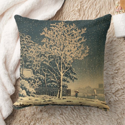 A Winter Day on Sumida River in Japan Throw Pillow