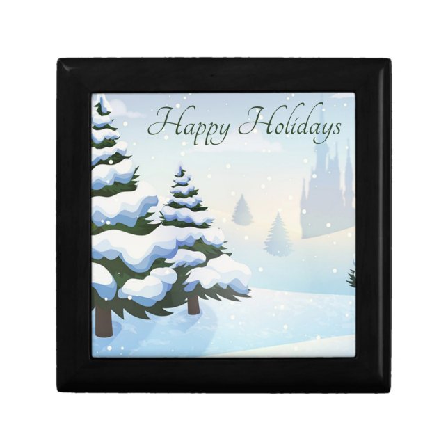 A winter day with a Christmas tree covered in snow Gift Box (Front)