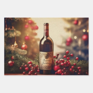 A Winter Holiday Gift of Wine Wrapping Paper Sheets