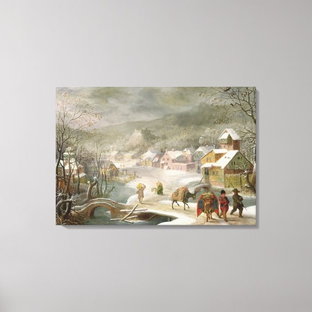 A Winter Landscape with Travellers on a Path Canvas Print (Front)