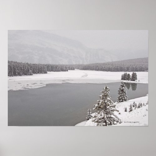 A winter mountain scene n Banff National Park Poster