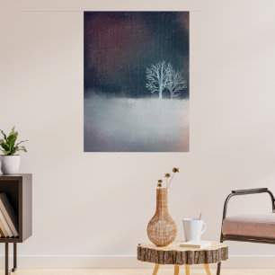 A Winter Night White Snow Tree Poster