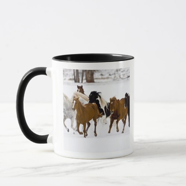 A winter scenic of running horses mug (Left)