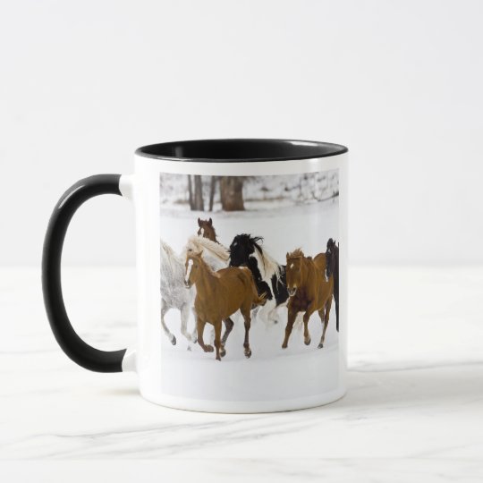 A winter scenic of running horses on The Mug