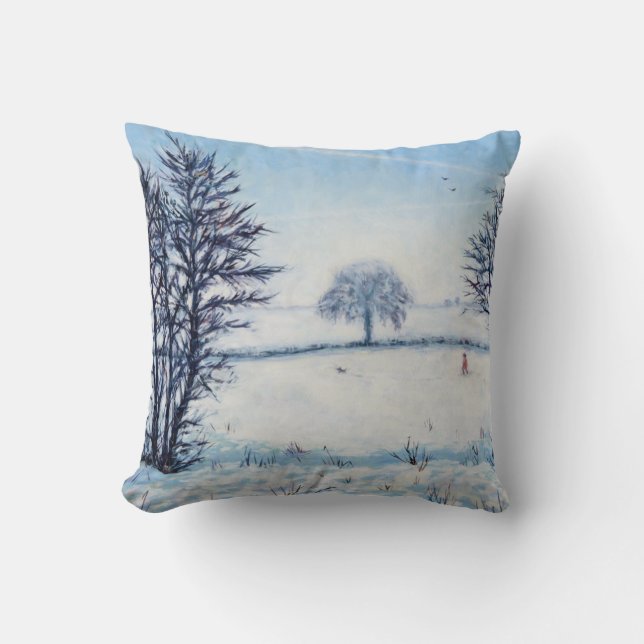 A Winters Walk Throw Pillow (Front)