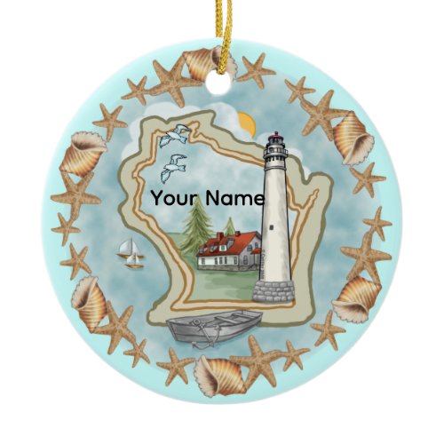 A Wisconsin Shells Lighthouse Ornament
