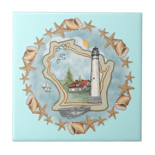 A Wisconsin Shells Lighthouse Tile